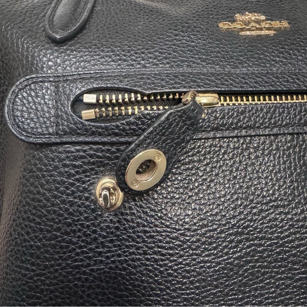 Coach Taylor Tote Light Gold/Black Pebble Leather Zip Top Closure Purse - Picture 4 of 14